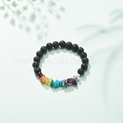 Natural & Synthetic Gemstone Chips Stretch Bracelet with Alloy Cross&nbsp;BJEW-JB08583
