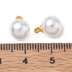 真鍮とABSプラスチックの模造真珠ペンダント  ラックめっき  長持ちメッキ  丸いチャーム  11.5x7.8mm  穴：1.6mm&nbsp;PL-CBABB5B-01A-G