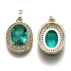 金メッキ真鍮マイクロパヴェクリアキュービックジルコニアチャーム  ガラスと  ベイルにスナップ付き  長持ちメッキ  オーバル  ライトシーグリーン  22.5x16x7mm  穴：3x5mm&nbsp;ZIRC-F123-02C