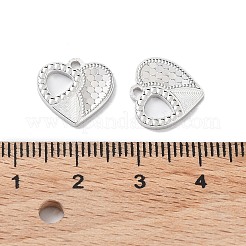 925スターリングシルバーチャーム  ハートと水玉模様のチャーム  テクスチャ  プラチナメッキ  12x13x1.2mm  穴：1.5mm&nbsp;X-STER-C003-16P
