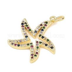 真鍮製マイクロパヴェキュービックジルコニアペンダント  丸カン付き  18KGP本金メッキ  ヒトデ  21x19x2.2mm&nbsp;LS-KK-H525-01E-G