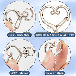 40Pcs 4 Colors Heart Shape Zinc Alloy Swivel Lobster Clasp&nbsp;FIND-SP0002-60