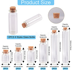 12 個 6 スタイルのガラスボトル  コルクプラグ付き  ウィッシングボトル  コラム  透明  2.2x3~12cm  容量: 5ml(0.17液量オンス)~30ml(1.01液量オンス)  2pc&nbsp;CON-TA0001-09