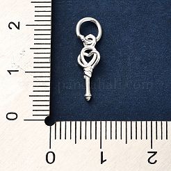 S925 スターリングシルバー ハート キーチャーム  丸カン付き  銀  14x5x2mm  穴：3.5mm&nbsp;STER-K183-02A-S