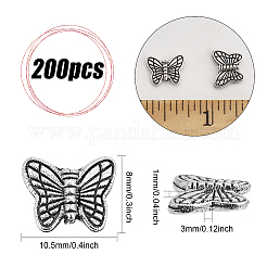 チベットのスタイル合金の蝶のビーズ  カドミウムフリー＆鉛フリー  アンティークシルバー  8x10.5x3mm  穴：1mm  200個/箱&nbsp;TIBEB-CA0001-22