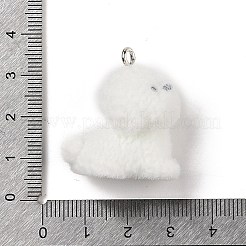 フロッキング樹脂のかわいい子犬ペンダント  プラチナメッキの鉄製ループが付いた犬のチャーム  ホワイト  30x19x23mm  穴：2.5mm&nbsp;MACR-P043-L02