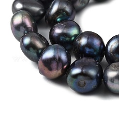 天然養殖淡水パールビーズ連売り  研磨両側  グレード3a+  染め  ブラック  11~12mm  穴：0.6mm  約33~35個/連  14.09''~14.61''（35.8~37.1センチメートル）&nbsp;PEAR-P064-19L-01A