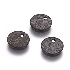 304ステンレススチールのテクスチャペンダント  フラットラウンド  イオンプレーティング（ip）  電気泳動黒  8x1mm  穴：1.2mm&nbsp;STAS-I098-01-8mm-B