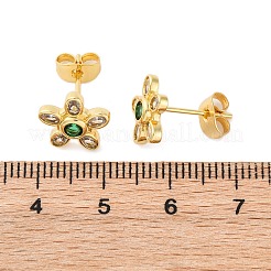 Flower Brass Micro Pave Cubic Zirconia Stud Earrings&nbsp;EJEW-Z087-01G