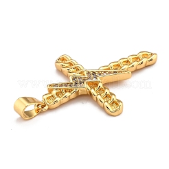 真鍮マイクロパヴェクリアキュービックジルコニアペンダント  長持ちメッキ  クロス  18KGP本金メッキ  36x26.5x3mm  穴：3.5x5.5mm&nbsp;ZIRC-J025-37G
