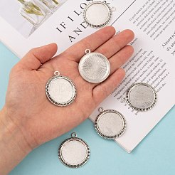 Tibetan Style Alloy Flat Round Pendant Cabochon Settings&nbsp;X-TIBEP-M022-54AS