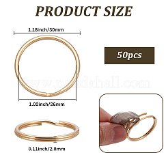 鉄製キーホルダー留め具50個  スプリットキーリング  ライトゴールド  30x2.8mm  内径：26mm&nbsp;FIND-SP0005-56KCG