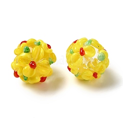 手作りランプワークビーズ  花  きいろ  11~13mm  穴：1.2mm&nbsp;LAMP-B025-03A-07