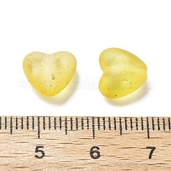 つや消し透明なアクリルビーズ  ハート  金箔とグリッタービーズ付き  きいろ  9x10x5.5mm  穴：1.6mm  約2000個/500g&nbsp;LS-OACR-F013-09