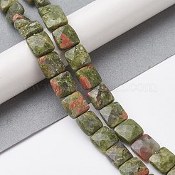 天然石ユナカイトビーズ連売り  多面カット正方形  10x10x5mm  穴：1.2mm  約20個/連  7.95''（20.2センチメートル）&nbsp;G-K359-B14-01