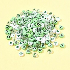 200PCSアクリルビーズ  混合図形  グリーン  7x3.5~4mm  穴：1.2~1.6mm&nbsp;MACR-FS0001-89