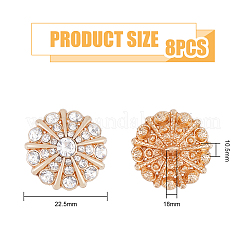 8個セット 1穴 合金製 ラインストーン シャンクボタン  花  ライトゴールド  22.5x10.5mm  穴：1.8mm&nbsp;FIND-FH0008-86KCG