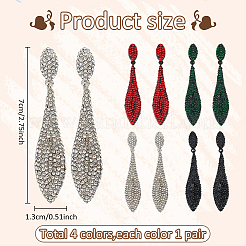 4ペア4色のラインストーンティアドロップダングルスタッドピアス  合金ロングドロップイヤリング  ミックスカラー  70x14mm  1ペア/カラー&nbsp;EJEW-AN0004-73