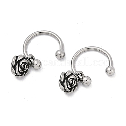 ローズフラワー 316 サージカルステンレススチール ダングル ハーフフープ イヤリング 女性用  アンティークシルバー  20x7mm  内径：10.16mm  ピン：1.16mm（17ゲージ）&nbsp;EJEW-G416-45AS