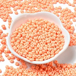 焼付塗装ガラスシードビーズ  ドーナツ  ライトサーモン  4x2.5mm  穴：1mm  約6205個/ポンド&nbsp;SEED-B001-02A-16