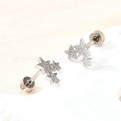 304ステンレススチールスタッドピアス  ステンレス鋼色  スター  7x8mm&nbsp;EJEW-H161-01P-B