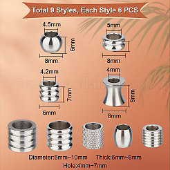 54Pcs 9 Style 201 & 304 Stainless Steel Beads&nbsp;STAS-UN0048-89