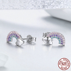 ロジウムメッキ 925 スターリングシルバー キュービックジルコニア スタッド イヤリング  レインボー  プラチナ  7x12mm&nbsp;EJEW-FF0011-02