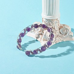 ナチュラル＆シンセティックミックスジェムストーンビーズレイキヒーリングカフバングルセットガールズウーマン  銅線ラップオープンバングル  ステンレス鋼色  内径：2-1/8インチ（5.5cm）  4個/セット&nbsp;X1-BJEW-TA00023