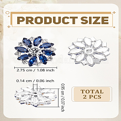 2個セット 1穴 合金製 ラインストーン シャンクボタン  ガラスと  花  アクアボヘミカ  27.5x9.5mm  穴：1.4mm&nbsp;BUTT-LP0001-65