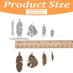 16pcs8スタイルチベットスタイルアロイペンダント  フェザーチャーム  アンティークブロンズ＆アンティークシルバー  28~61x5~23x1~3mm  穴：1.5~3.5mm  2個/スタイル&nbsp;FIND-LP0002-18