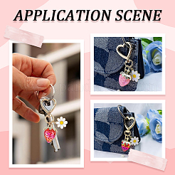 2Pcs 2 Colors Strawberry & Flowers Alloy Enamel & Acrylic Pendant Decoration&nbsp;HJEW-SP0001-13