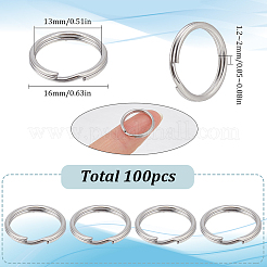 304ステンレススチール製スプリットキーリング100個  キーホルダー留め金のパーツ  ステンレス鋼色  内径：13mm  16x1.2~2mm&nbsp;STAS-SC0008-79