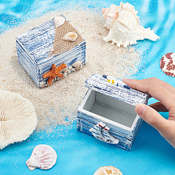 2スタイルの木製ボックス2個  フリップカバーボックス  樹脂船付き  長方形  ミックスカラー  6x7.5x6.4cm  1個/スタイル&nbsp;CON-GF0001-07