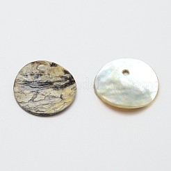 フラットラウンドナチュラルあこやシェルペンダント  マザーオブパールシェルペンダント  淡い茶色  15x1mm  穴：1~1.5mm  約1440個/袋&nbsp;SHEL-N031-01
