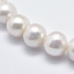 天然養殖淡水パールビーズ連売り  ラウンド  ベージュ  10~11mm  穴：0.8mm  約42個/連  15.5インチ（39.5cm）&nbsp;PEAR-F007-07