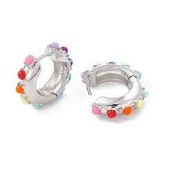 カラフルなレジンビーズのフープピアス  女性のための真鍮のアクセサリー  プラチナ  21x23.5x6mm  ピン：0.9mm&nbsp;EJEW-P215-04P