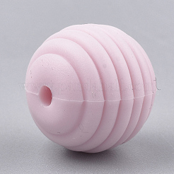 食品グレードの環境に優しいシリコーンビーズ  ラウンド  ピンク  15x14mm  穴：2mm&nbsp;X-SIL-T050-05H