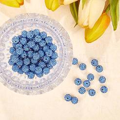 パヴェボールディスコビーズ  樹脂粘土ラインストーンビーズ  ラウンド  ライトサファイア  pp13（1.9~2mm）  6列ラインストーン  10mm  穴：1.5mm  100個/セット&nbsp;RB-SZ0001-08B-02