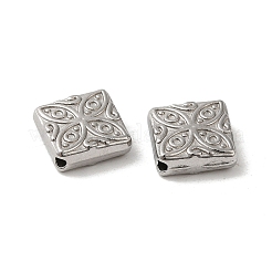 変色しない304ステンレススチールビーズ  菱形  ステンレス鋼色  13x13x3.5mm  穴：1.2mm&nbsp;STAS-I203-26P