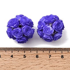 不透明アクリル、ラインストーン、樹脂ビーズ  バラの花の丸い  ミディアムブルー  21.5x20mm  穴：2mm&nbsp;OACR-D039-06