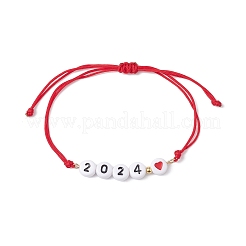 2Pcs 2 Color Heart with Word 2024 Acrylic Braided Bead Bracelets Set&nbsp;BJEW-JB09780