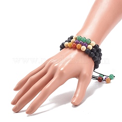 7Pcs 7 Style Natural Lava Rock & Wood  Beads & Mixed Gemstone Braided Bead Bracelets Set&nbsp;BJEW-JB08836