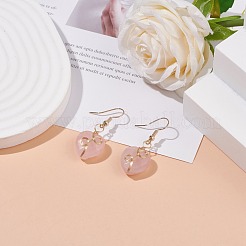 Natural Rose Quartz Heart Dangle Earrings&nbsp;EJEW-JE04914
