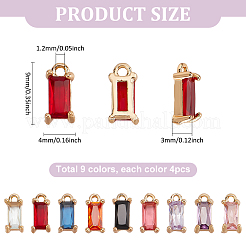 36Pcs 9 Colors Golden Brass Micro Pave Cubic Zirconia Charms&nbsp;KK-PH0010-99