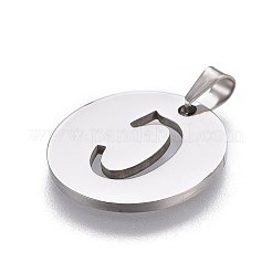 変色しない201ステンレススチールペンダント  アルファベット付きフラットラウンド  ステンレス鋼色  文字C  20x1.3mm  穴：4x3mm&nbsp;STAS-L221-33C