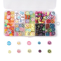 不透明＆透明アクリルビーズ290個  笑顔とフラットラウンド  ミックスカラー  7~10x3.5~5mm  穴：1.5~2mm  約10スタイル/スタイル&nbsp;MACR-FP0001-10