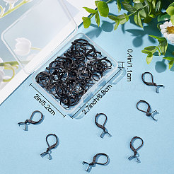 304ステンレススチールフレンチフックピアス金具50個  アイスピックピンチベイル付き  電気泳動黒  24mm  ピン：0.7mmと0.5mm&nbsp;STAS-BBC0001-51EB