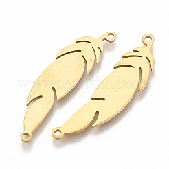 201 ステンレススチールリンクコネクター  レーザーカットリンク  葉  ゴールドカラー  33x8x1mm  穴：1.4mm&nbsp;STAS-T044-03G