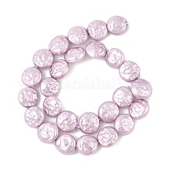 電気めっきシェルパールビーズ連売り  フラットラウンド  パープル  14.5~16x7.5~8mm  穴：1.2mm  約27個/連  15.87''~15.94''（40.3~40.5センチメートル）&nbsp;BSHE-Z007-02C