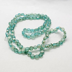 電気メッキガラスビーズ  半分メッキ  多面カット  艶消し  フラットラウンド  ダークターコイズ  6x3mm  穴：1mm&nbsp;X-EGLA-D028-17